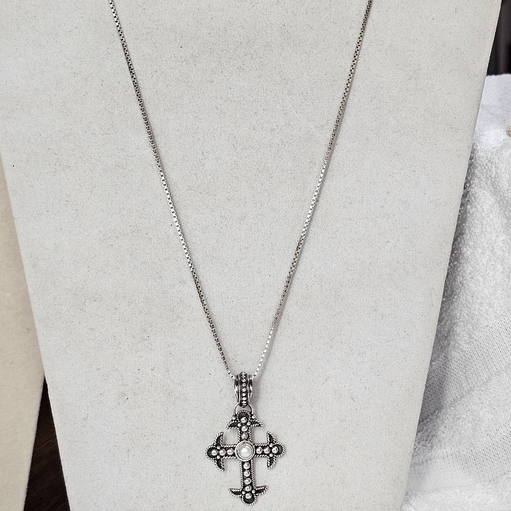 BA Indonesia 925 Silver Cross Necklace With White Pearl - Picture 5 of 11